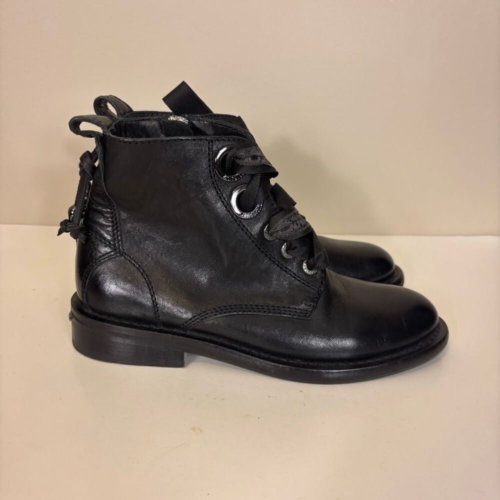Zadig & Voltaire Black Leather Lace Up Combat Boots Size 37 = 7 - Picture 2 of 12